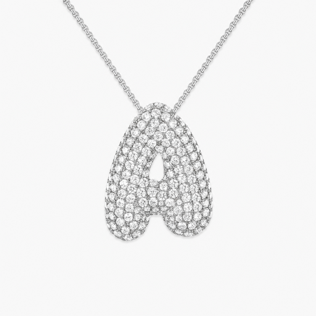 Diamond Initial Bubble Necklace (Silver)
