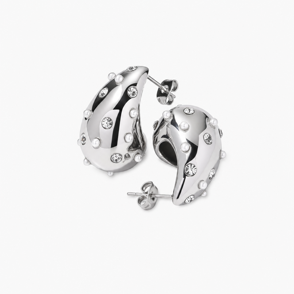Sparkling Teardrop Earrings (Silver)