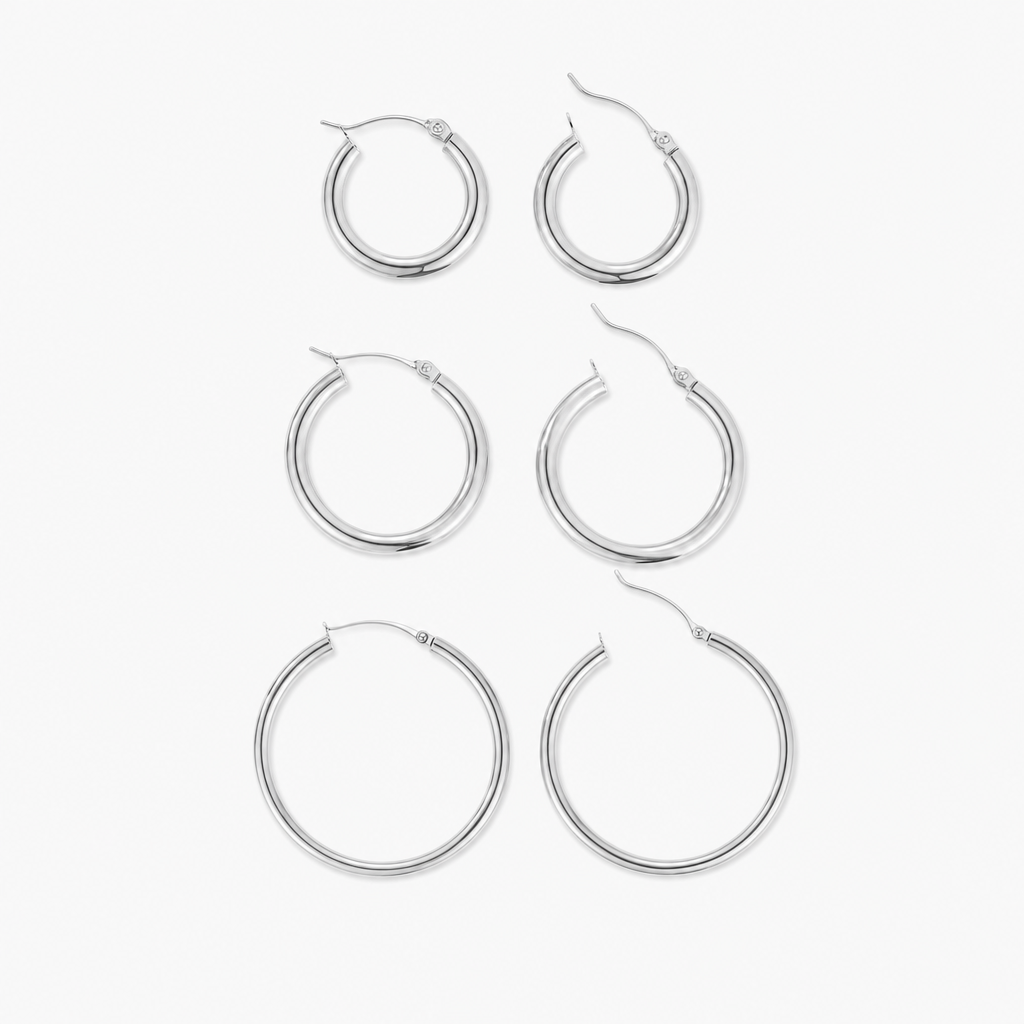 Classic Hoop Earrings Set (Silver)