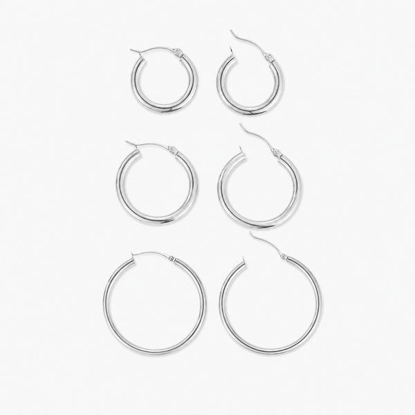 Classic Hoop Earrings Set (Silver)
