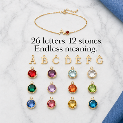 Colette bracelet - 26 letters and 12 birthstones to choose