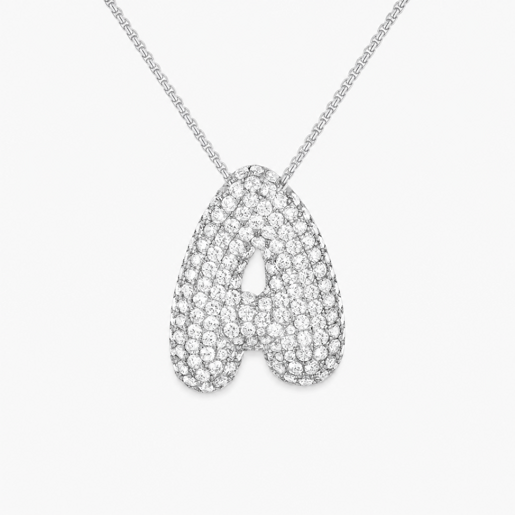 Diamond Initial Bubble Necklace (Silver)