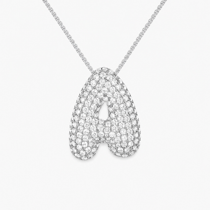 Diamond Initial Bubble Necklace (Silver)