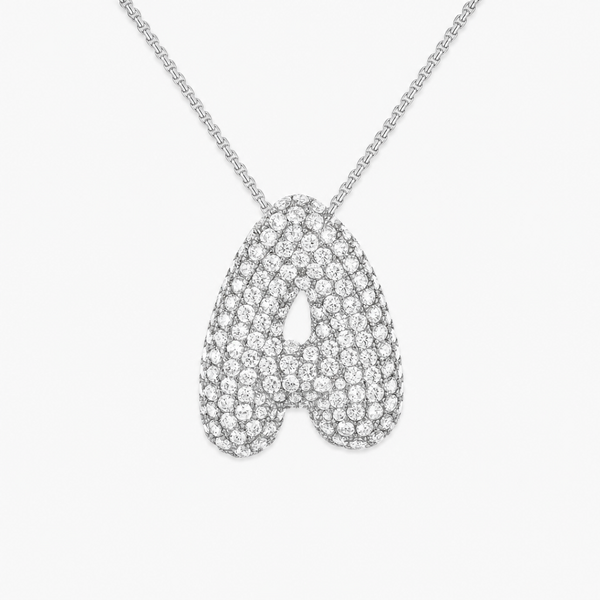 Diamond Initial Bubble Necklace (Silver)