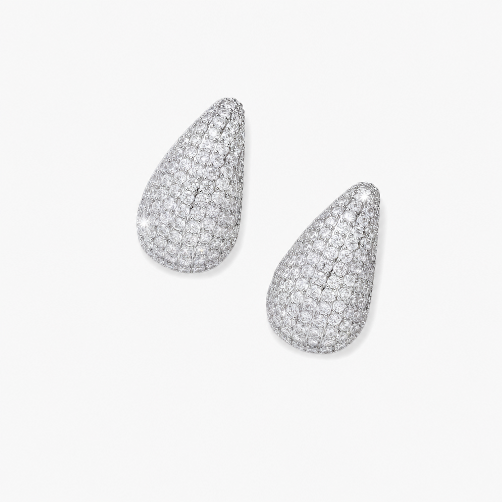 Diamond Teardrop Earrings (Silver)