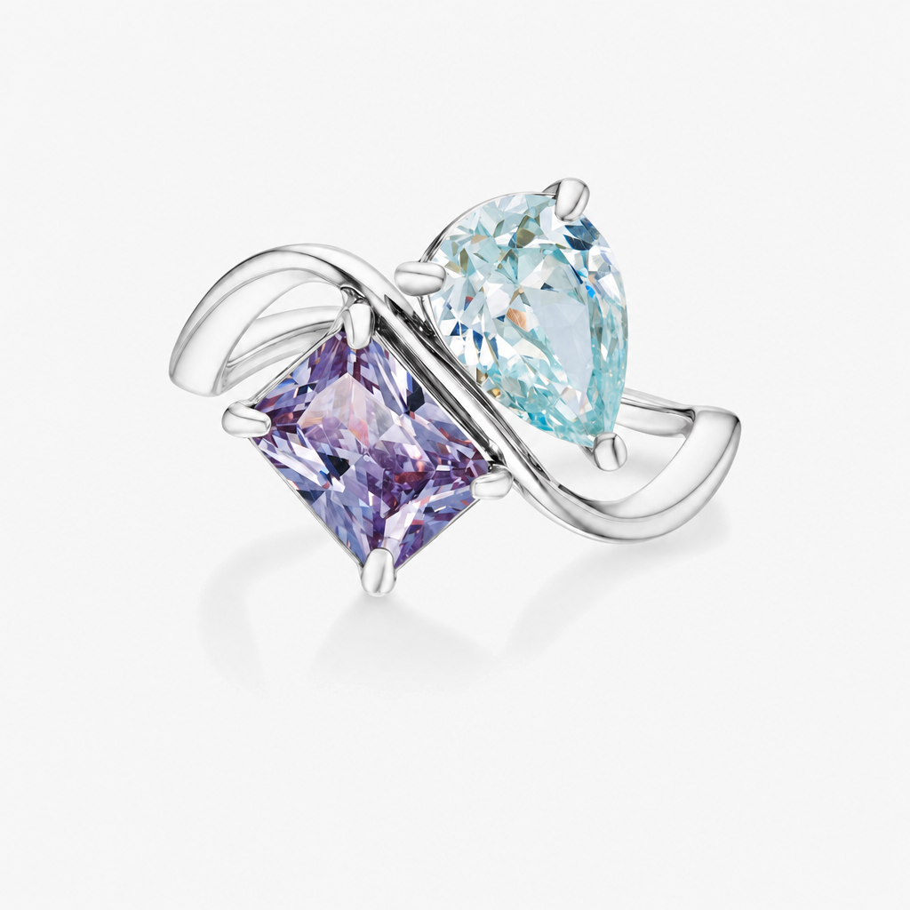 Verity Birthstone Duo Ring (Silver) - detail angle