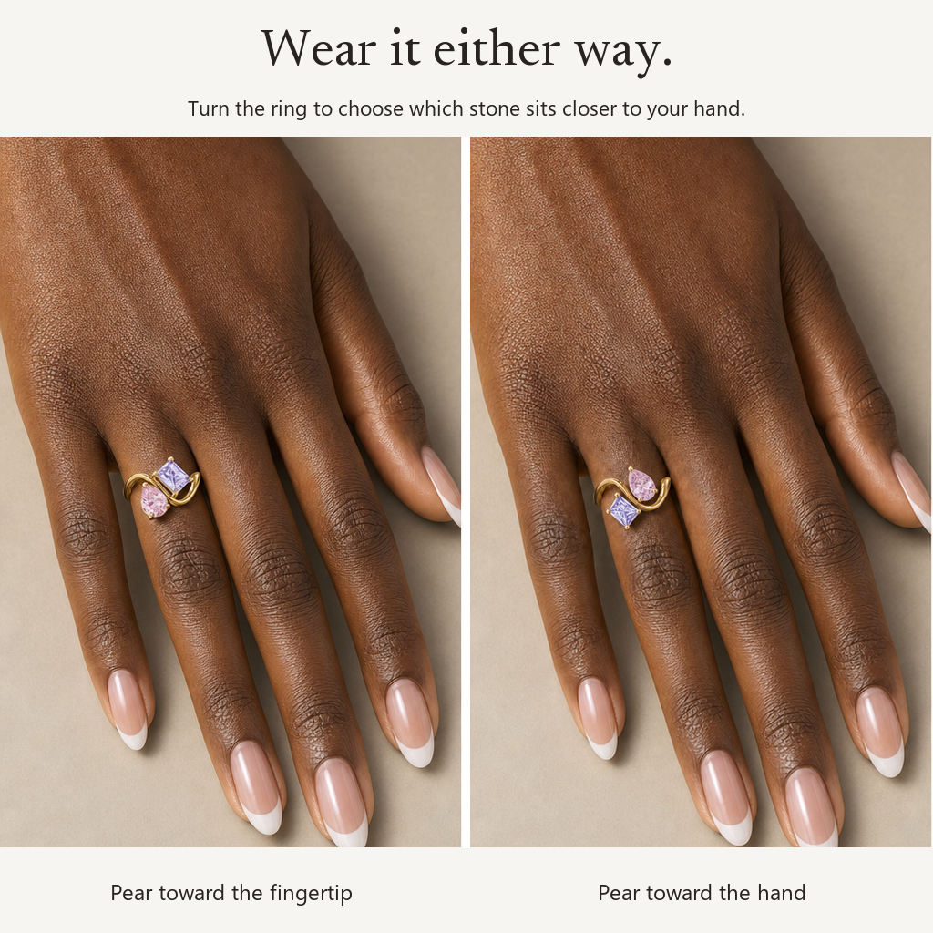 Verity Birthstone Duo Ring - wear it either way, turn the ring to choose which stone sits closer to your hand