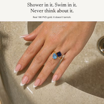 Verity Birthstone Duo Ring - waterproof, shower and swim safe, real 18K PVD gold