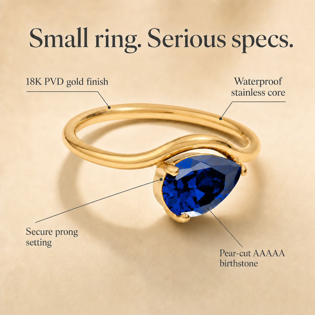 Naia ring - 18K PVD gold, AAAAA birthstone crystal