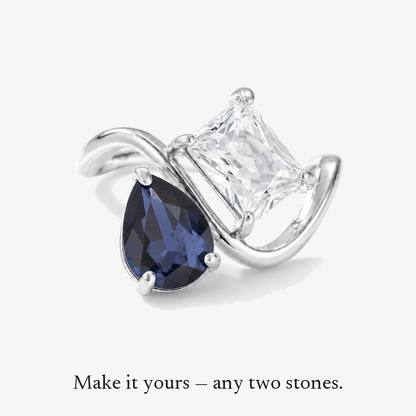 Verity Birthstone Duo Ring (Silver) - twelve birthstones, choose any two