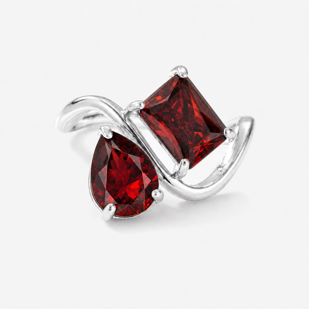Verity Birthstone Duo Ring (Silver) - January & January birthstones