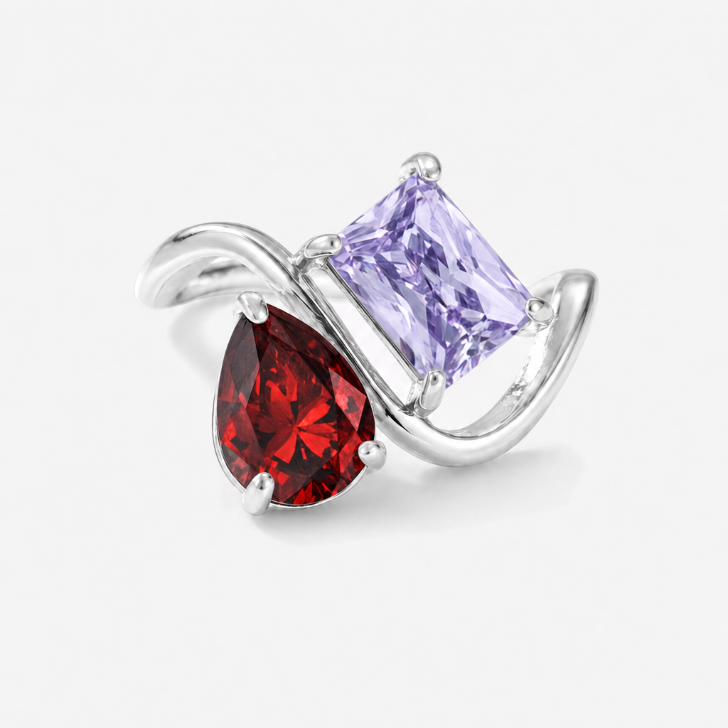 Verity Birthstone Duo Ring (Silver) — January & February birthstones