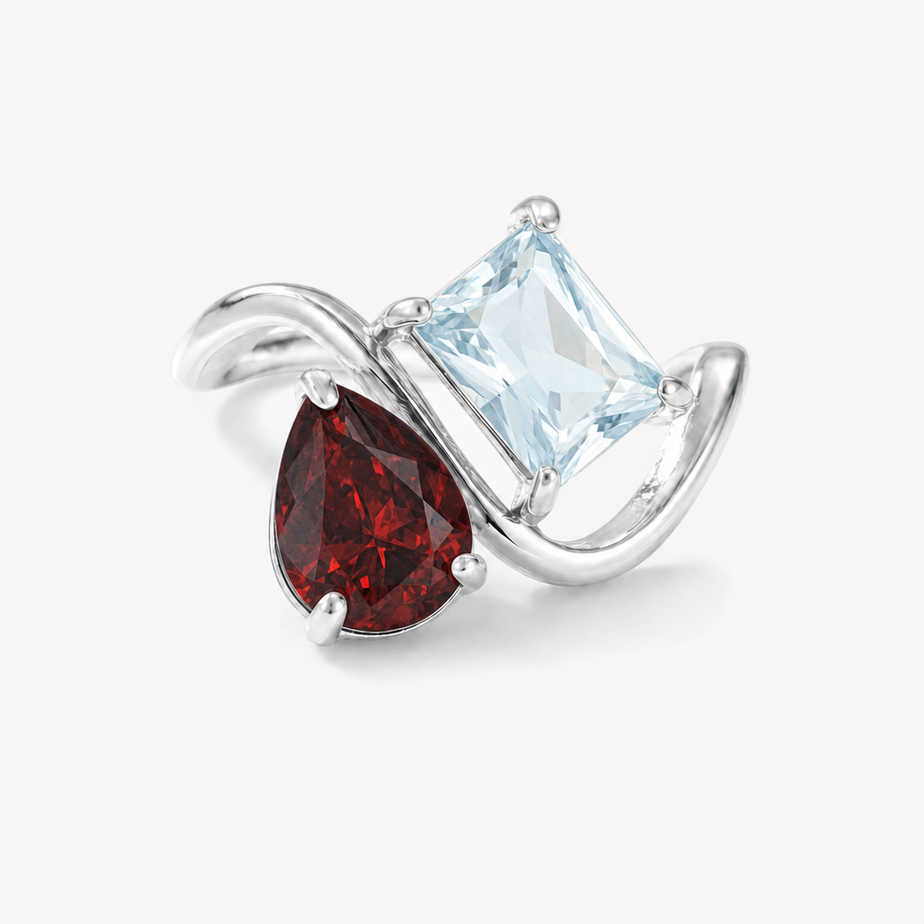 Verity Birthstone Duo Ring (Silver) — January & March birthstones