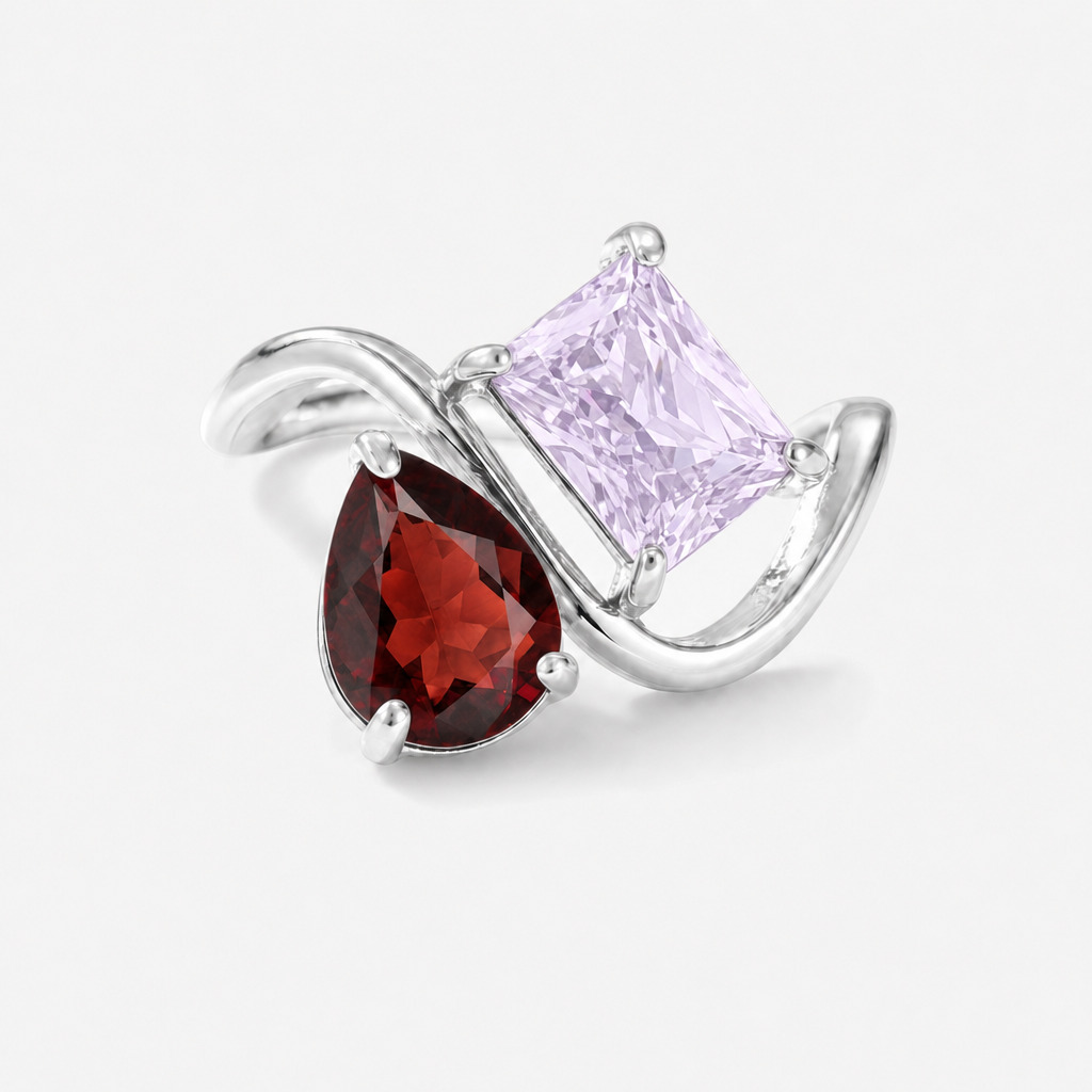 Verity Birthstone Duo Ring (Silver) — January & June birthstones