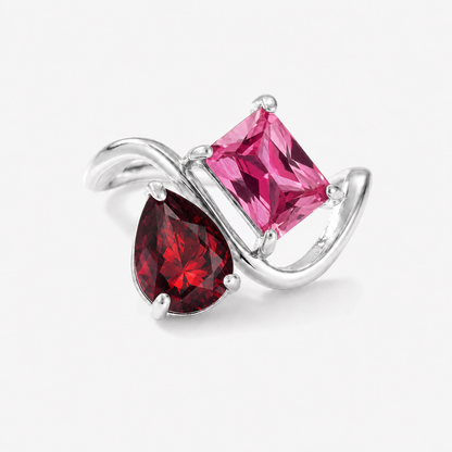Verity Birthstone Duo Ring (Silver) — January & July birthstones