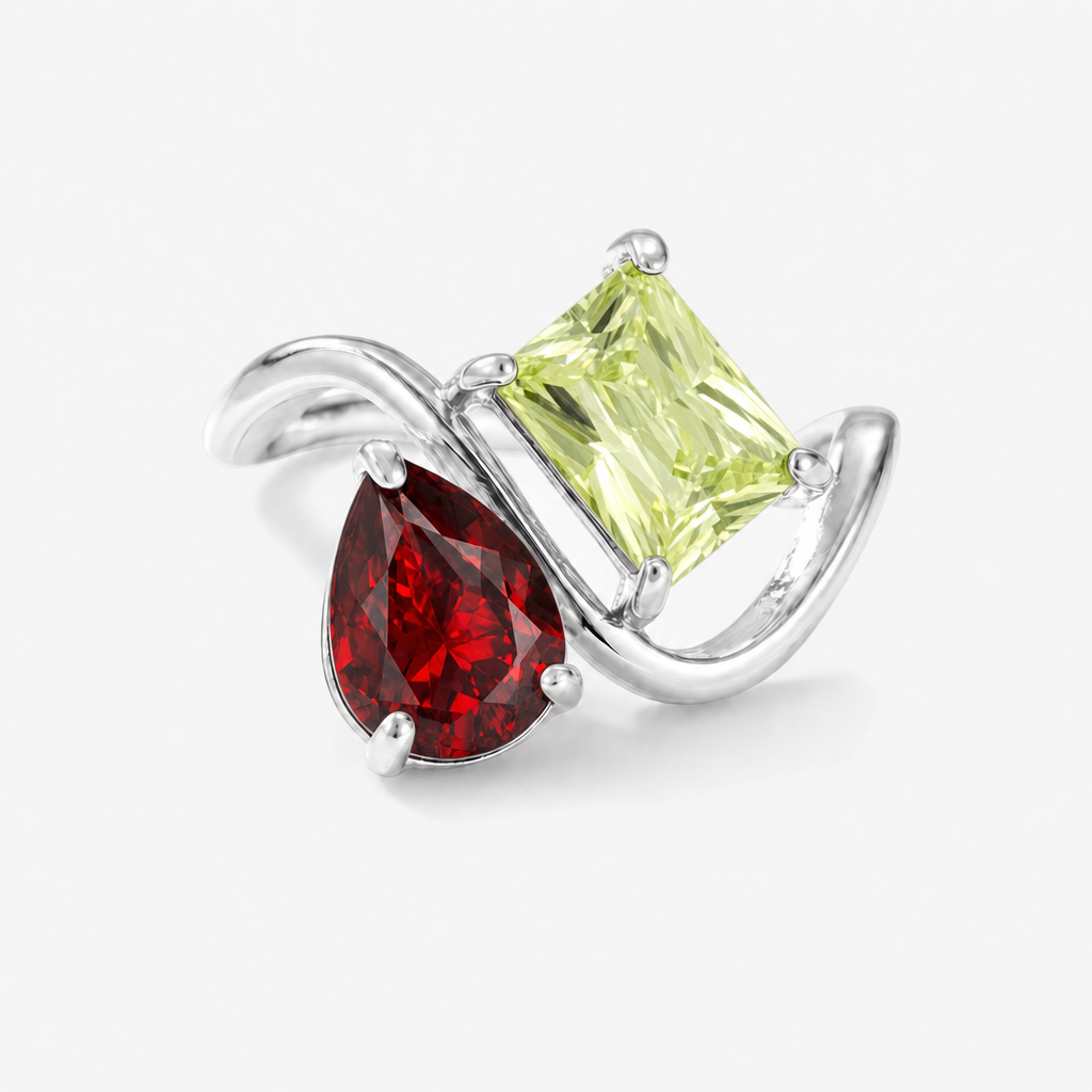 Verity Birthstone Duo Ring (Silver) — January & August birthstones