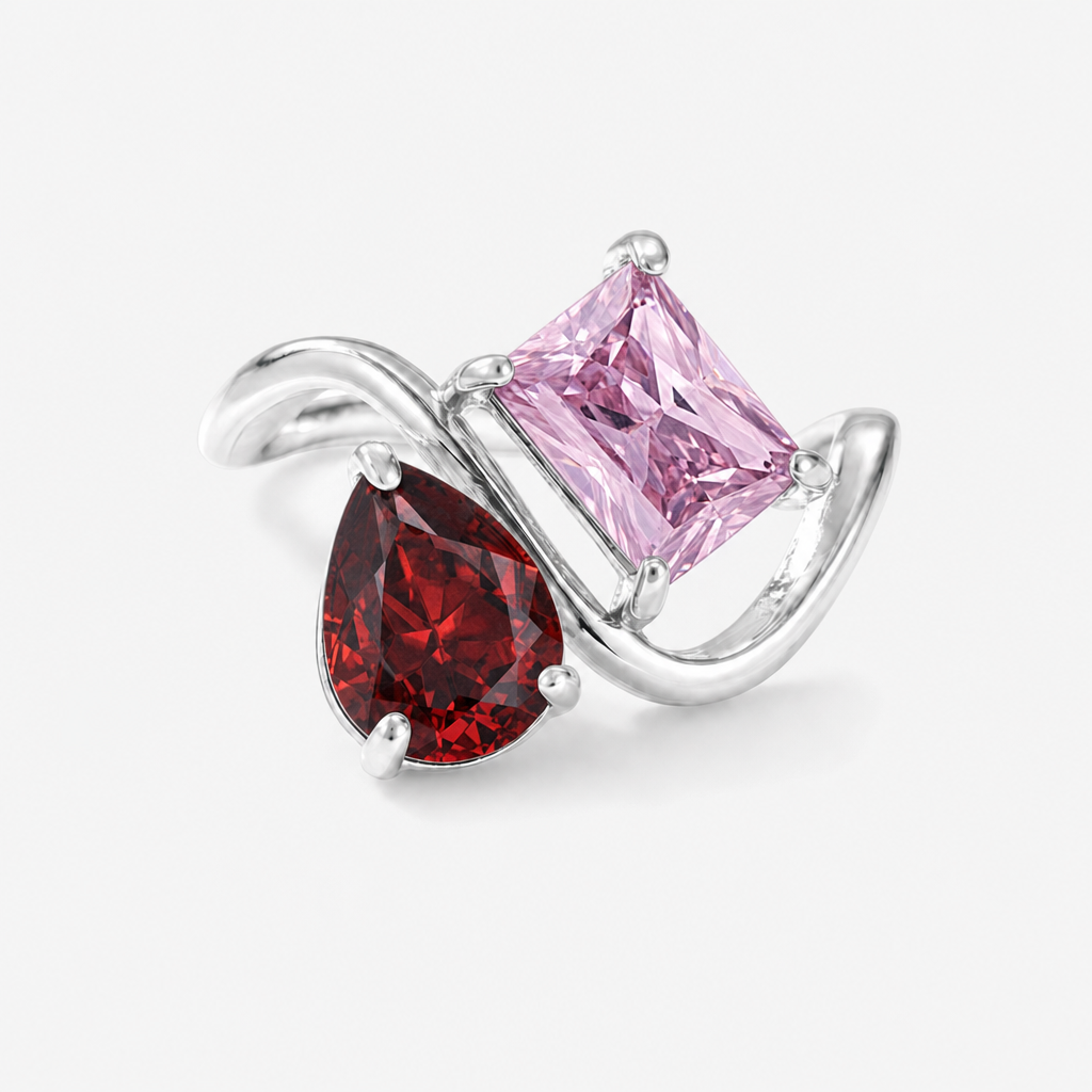 Verity Birthstone Duo Ring (Silver) — January & October birthstones