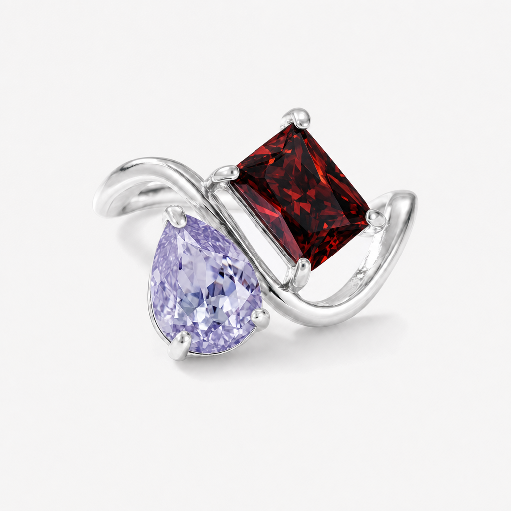 Verity Birthstone Duo Ring (Silver) — February & January birthstones