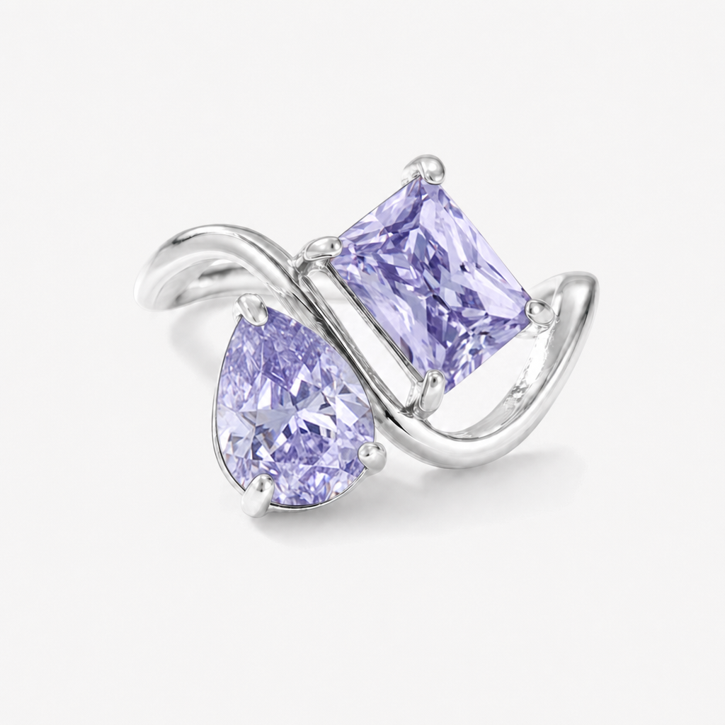 Verity Birthstone Duo Ring (Silver) — February & February birthstones