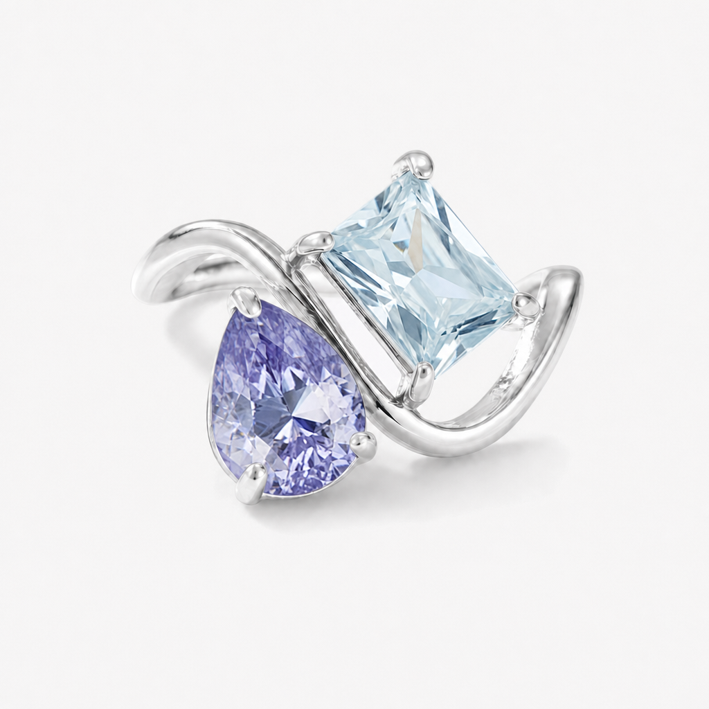 Verity Birthstone Duo Ring (Silver) — February & March birthstones