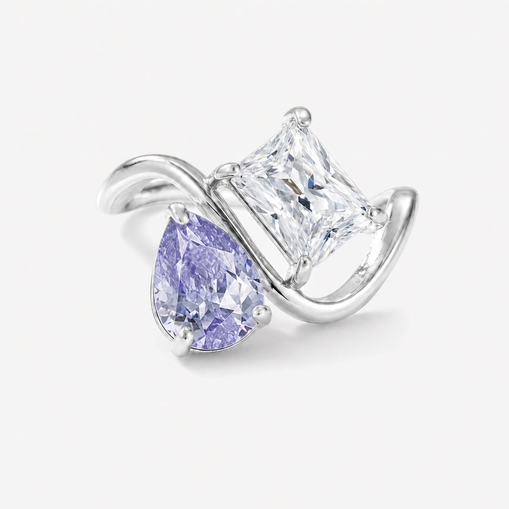 Verity Birthstone Duo Ring (Silver) — February & April birthstones