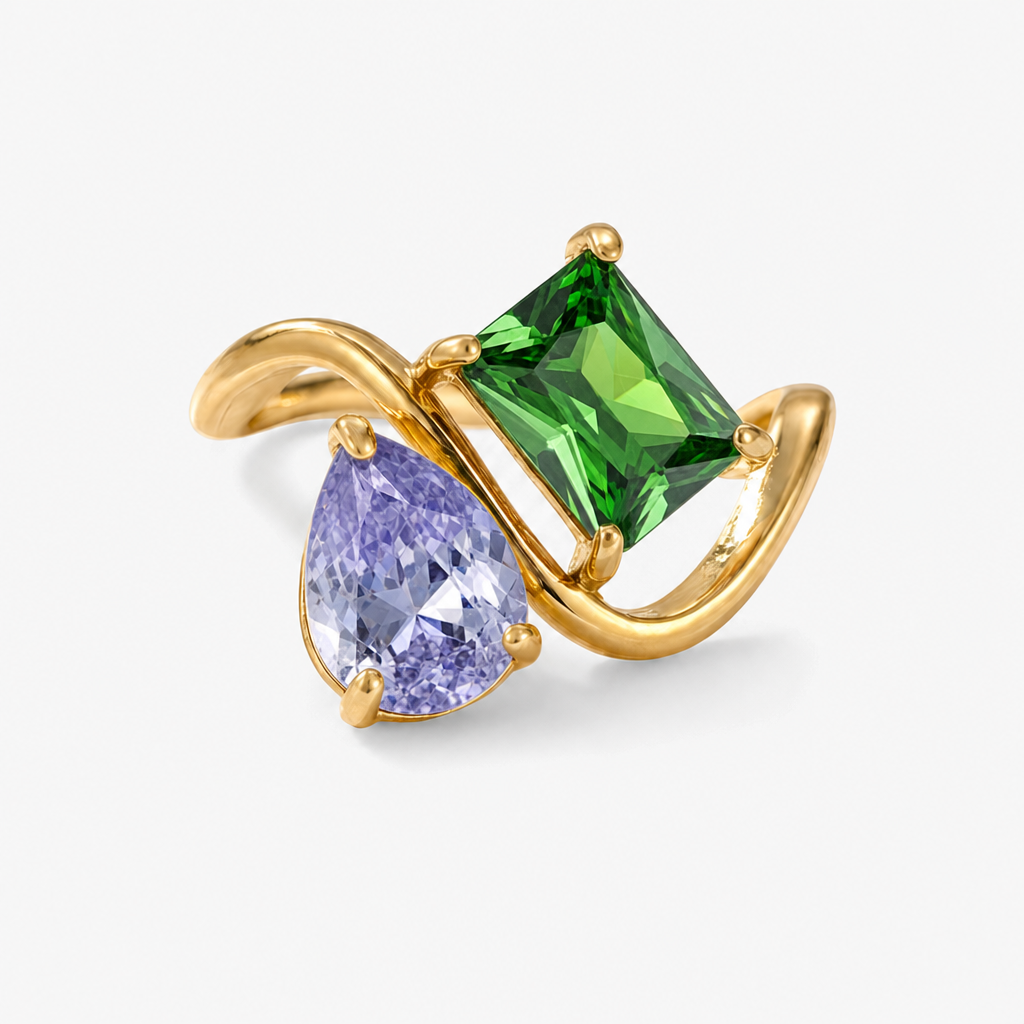 Verity Birthstone Duo Ring — February & May birthstones