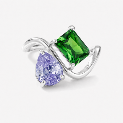 Verity Birthstone Duo Ring (Silver) — February & May birthstones