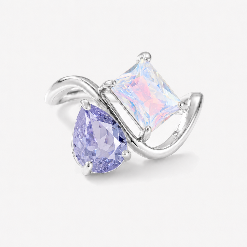 Verity Birthstone Duo Ring (Silver) — February & June birthstones