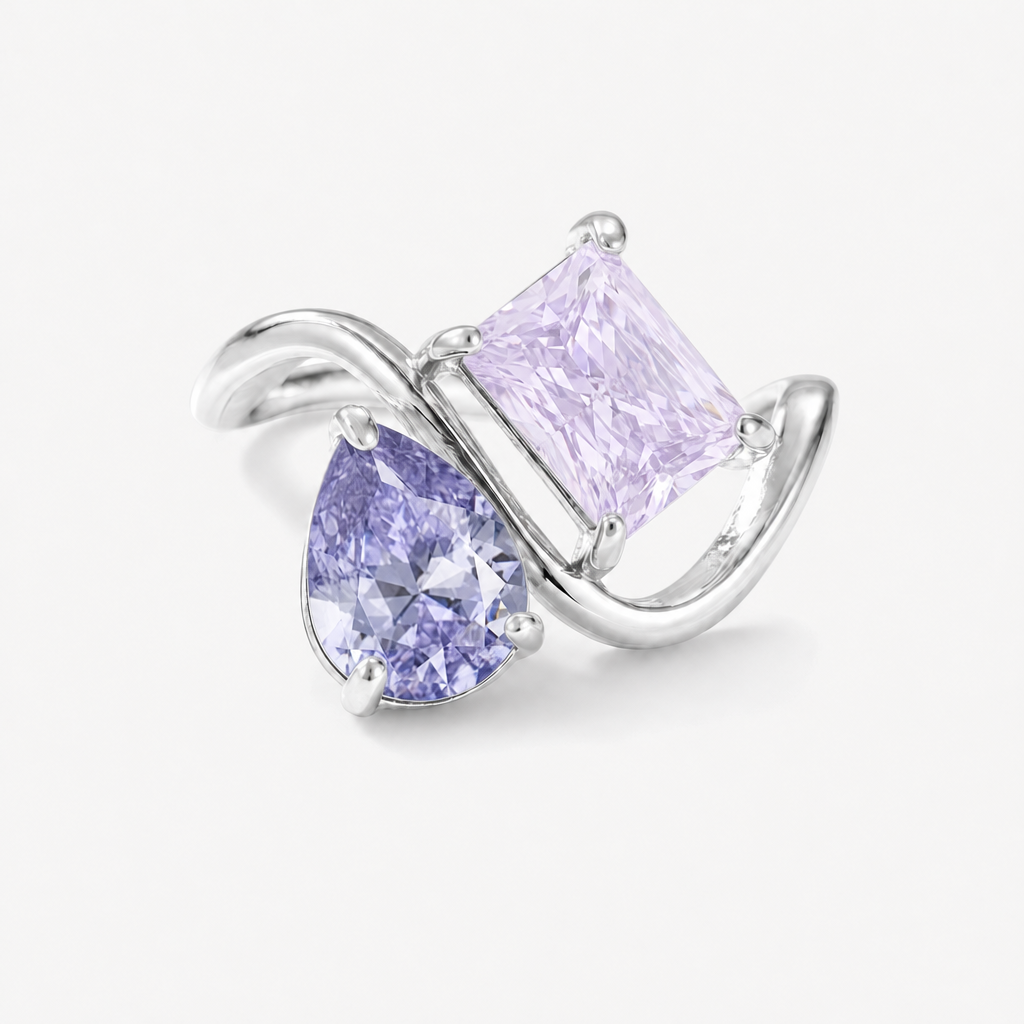 Verity Birthstone Duo Ring (Silver) — February & June birthstones