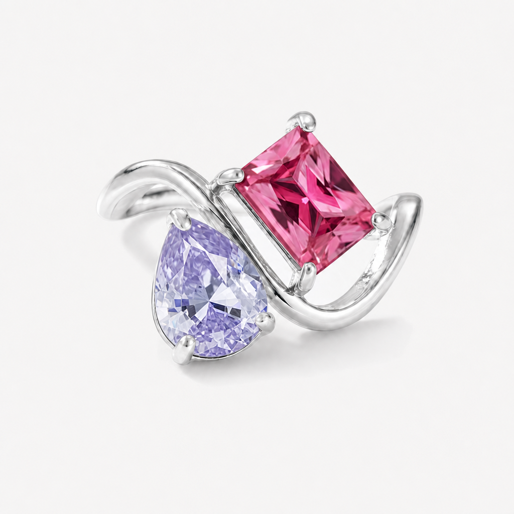 Verity Birthstone Duo Ring (Silver) — February & July birthstones