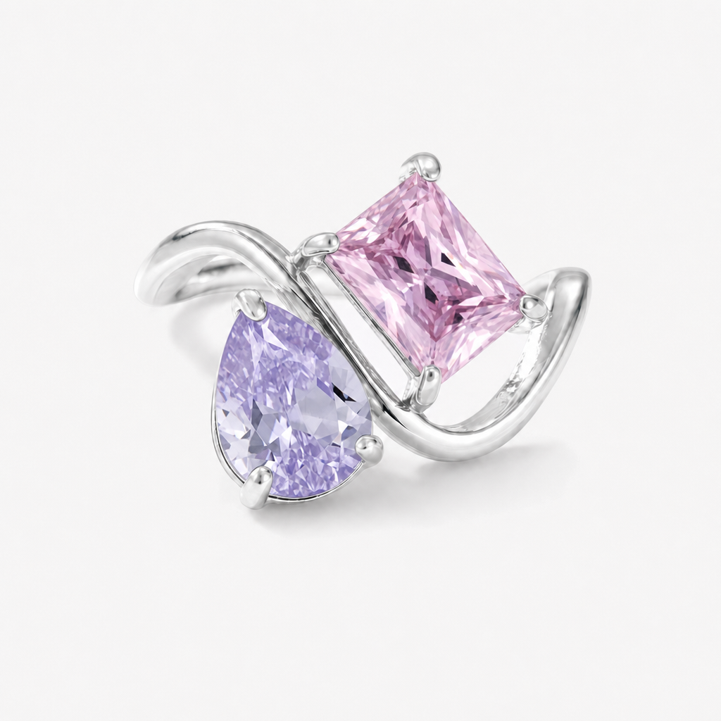 Verity Birthstone Duo Ring (Silver) — February & October birthstones