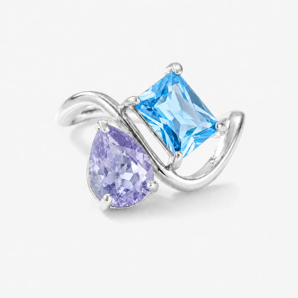 Verity Birthstone Duo Ring (Silver) — February & December birthstones
