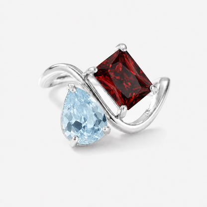 Verity Birthstone Duo Ring (Silver) — March & January birthstones