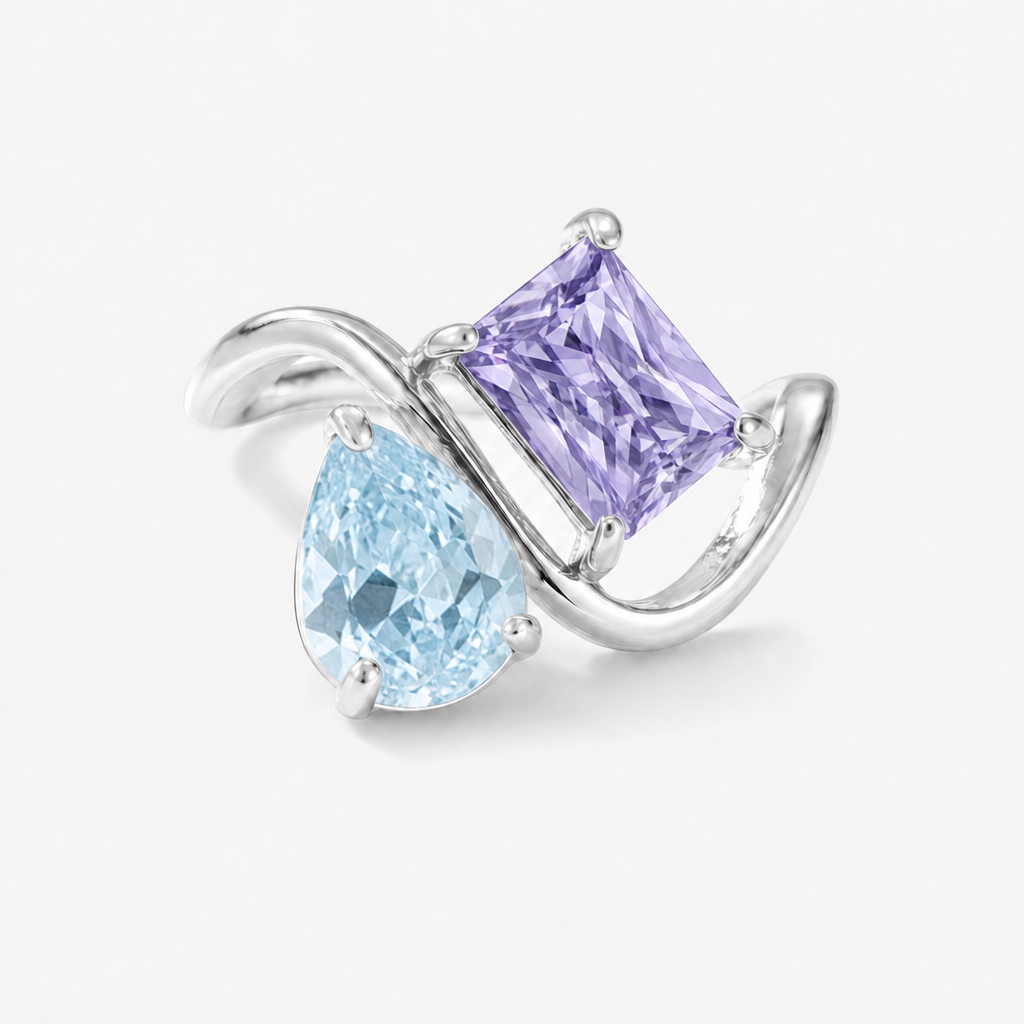 Verity Birthstone Duo Ring (Silver) — March & February birthstones
