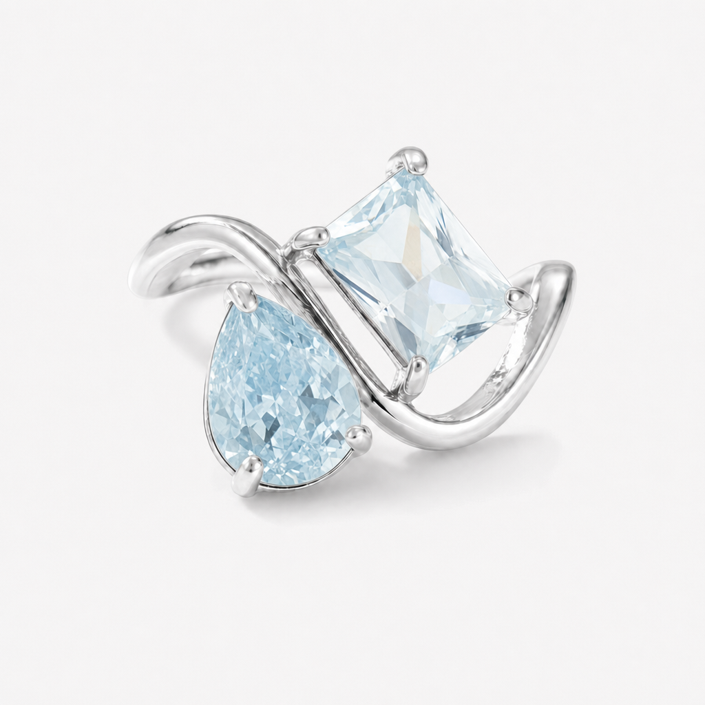 Verity Birthstone Duo Ring (Silver) — March & March birthstones