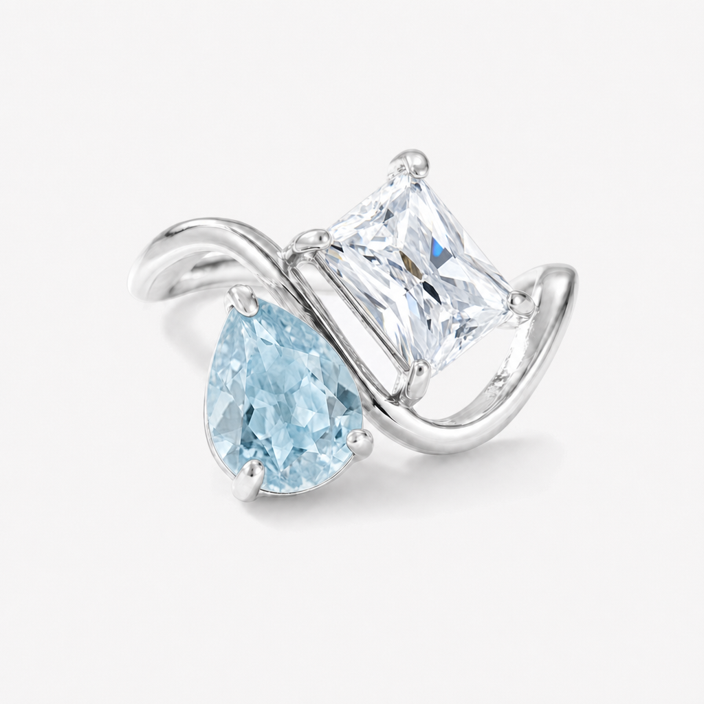 Verity Birthstone Duo Ring (Silver) — March & April birthstones