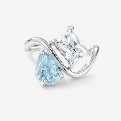 Verity Birthstone Duo Ring (Silver) — March & April birthstones