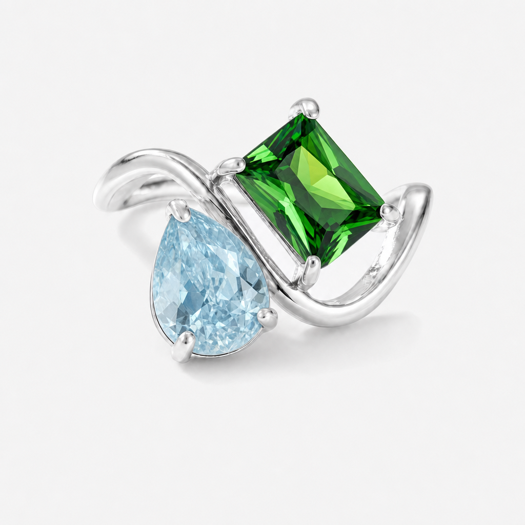 Verity Birthstone Duo Ring (Silver) — March & May birthstones