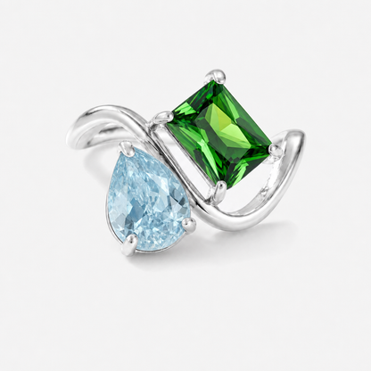 Verity Birthstone Duo Ring (Silver) — March & May birthstones