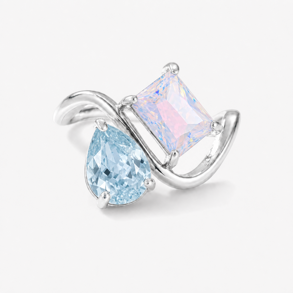 Verity Birthstone Duo Ring (Silver) — March & June birthstones