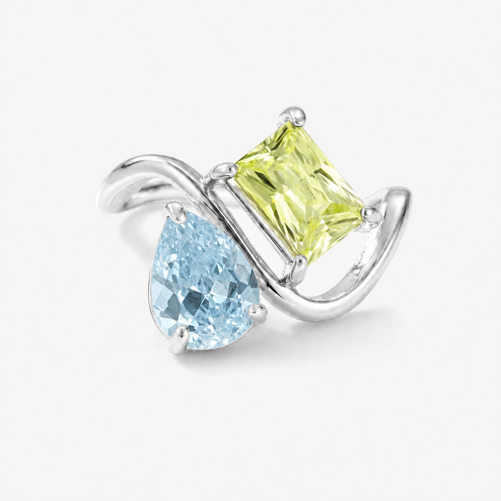 Verity Birthstone Duo Ring (Silver) — March & August birthstones
