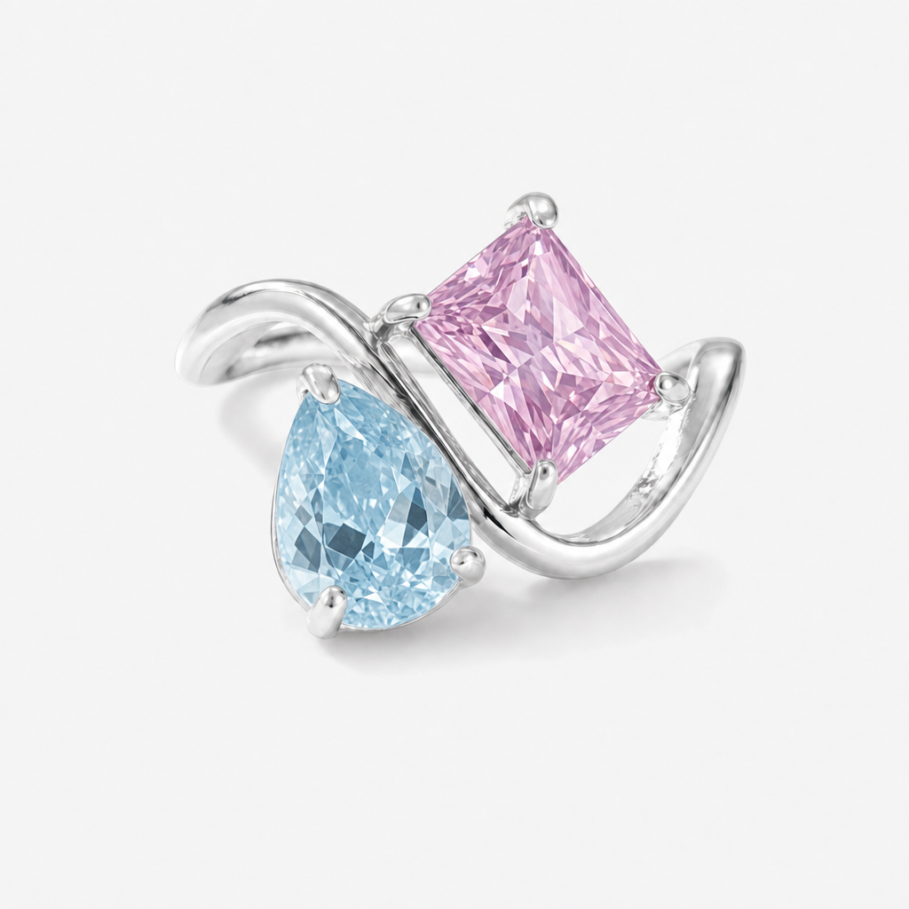 Verity Birthstone Duo Ring (Silver) — March & October birthstones