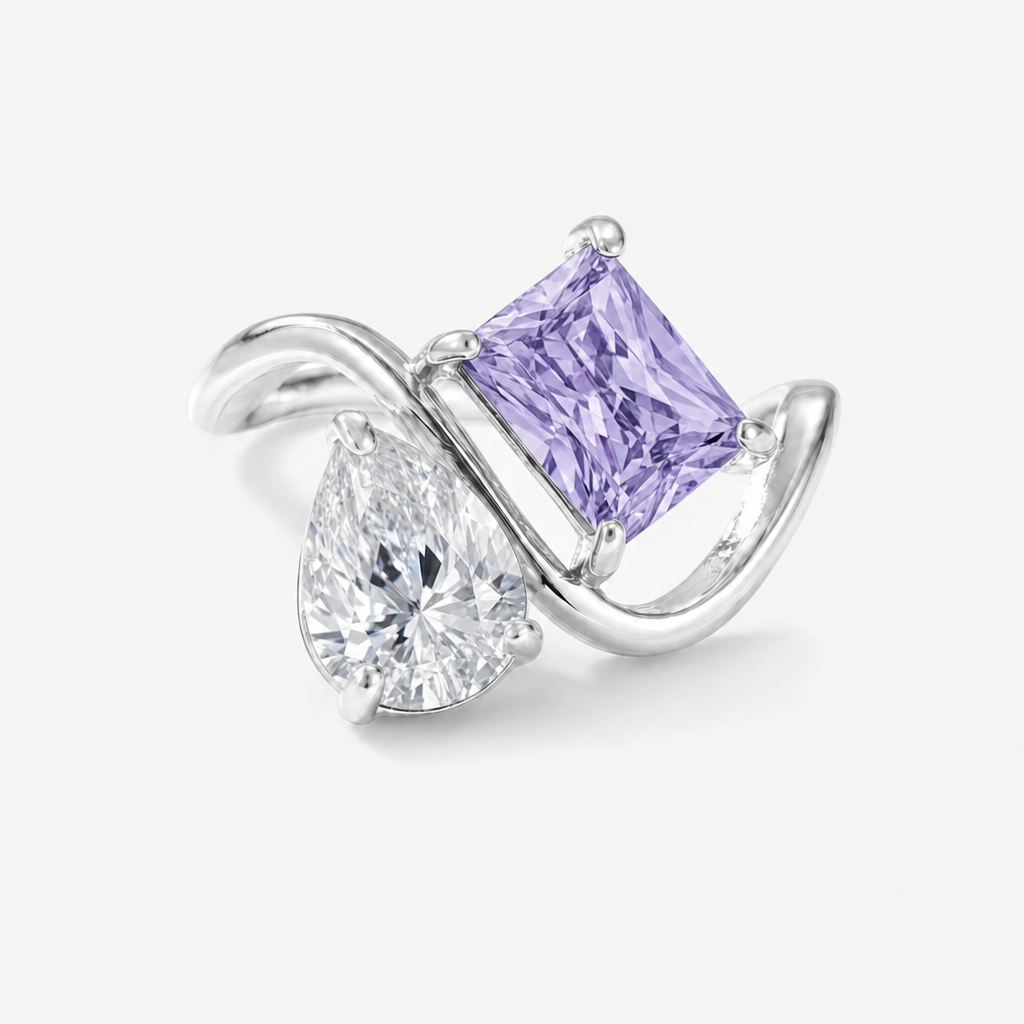 Verity Birthstone Duo Ring (Silver) — April & February birthstones