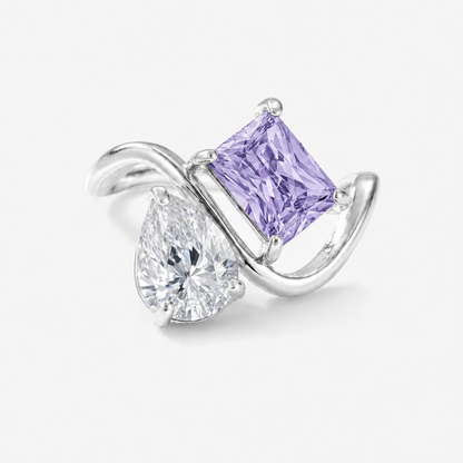 Verity Birthstone Duo Ring (Silver) — April & February birthstones