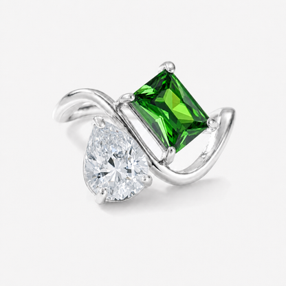 Verity Birthstone Duo Ring (Silver) — April & May birthstones