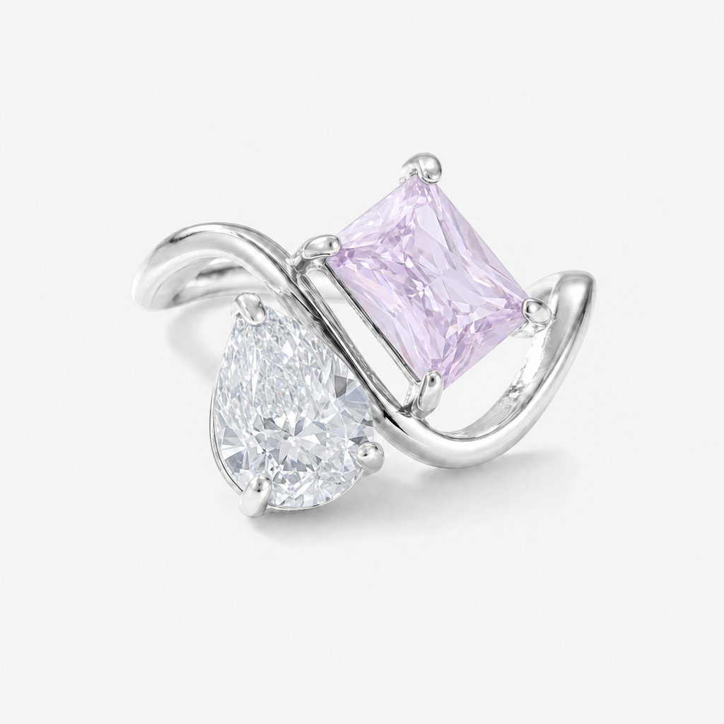 Verity Birthstone Duo Ring (Silver) — April & June birthstones