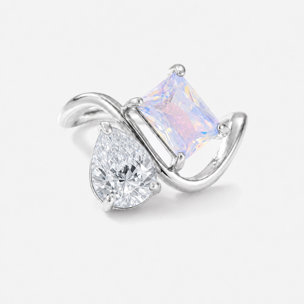 Verity Birthstone Duo Ring (Silver) — April & June birthstones