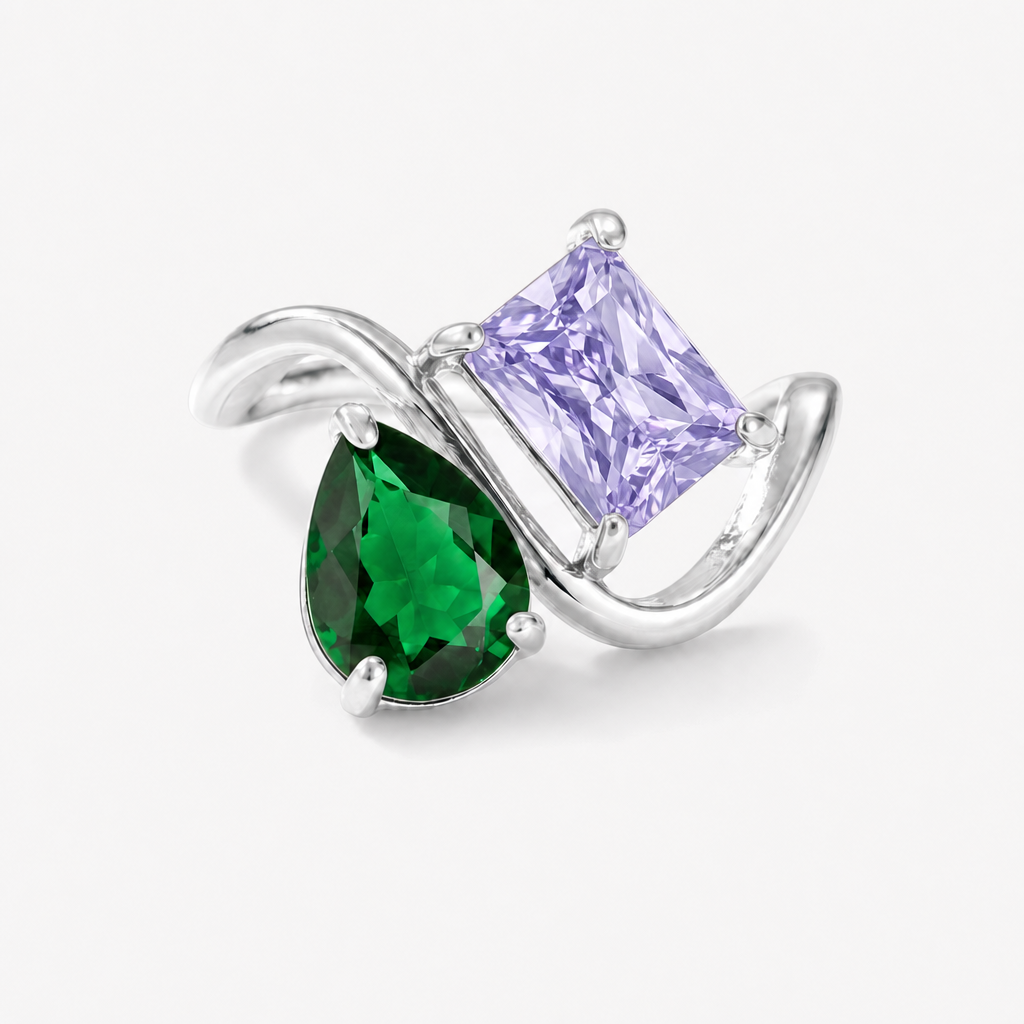 Verity Birthstone Duo Ring (Silver) — May & February birthstones