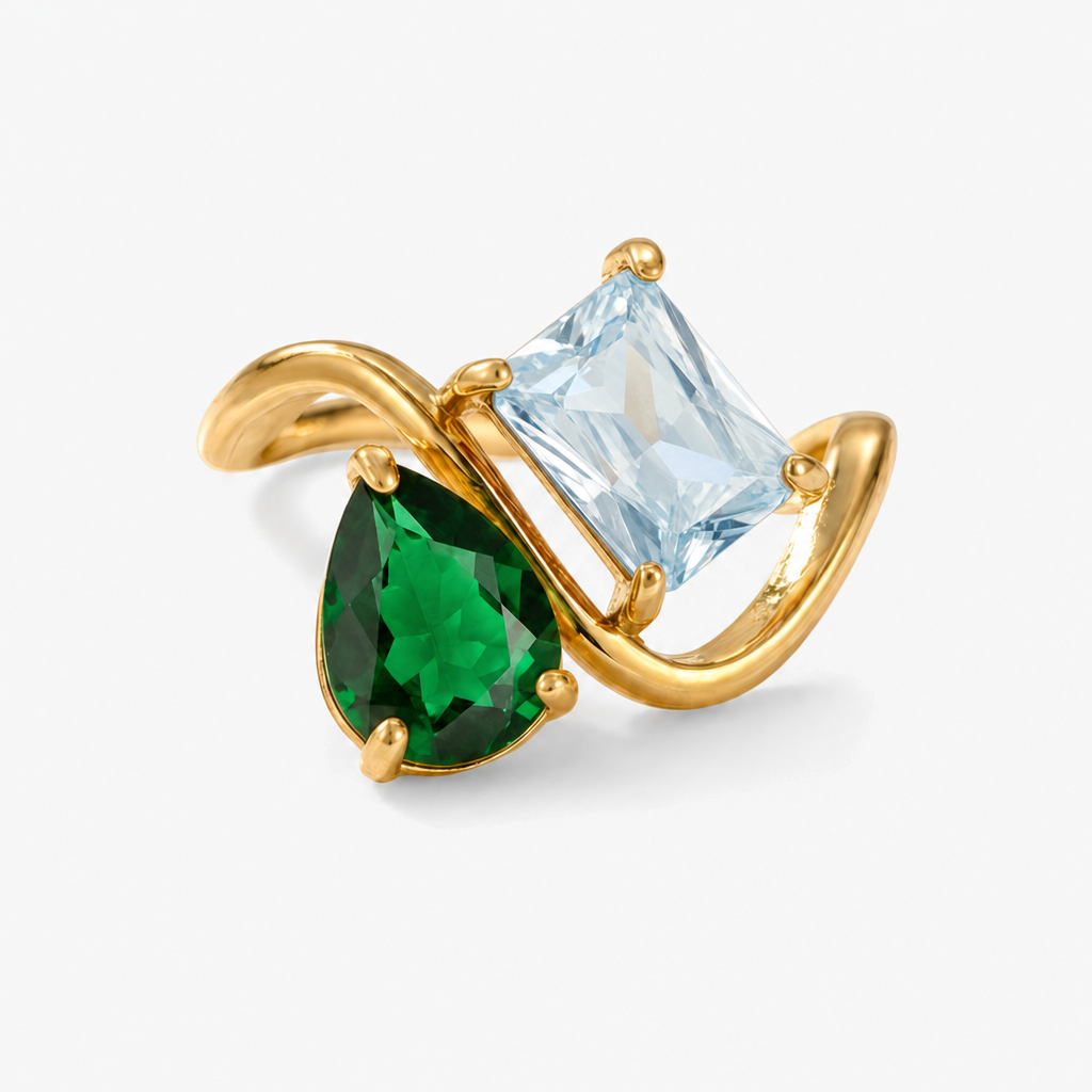 Verity Birthstone Duo Ring — May & March birthstones