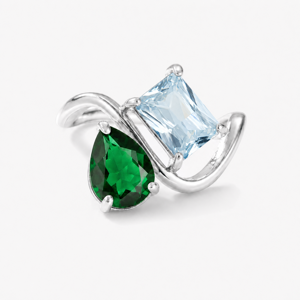 Verity Birthstone Duo Ring (Silver) — May & March birthstones